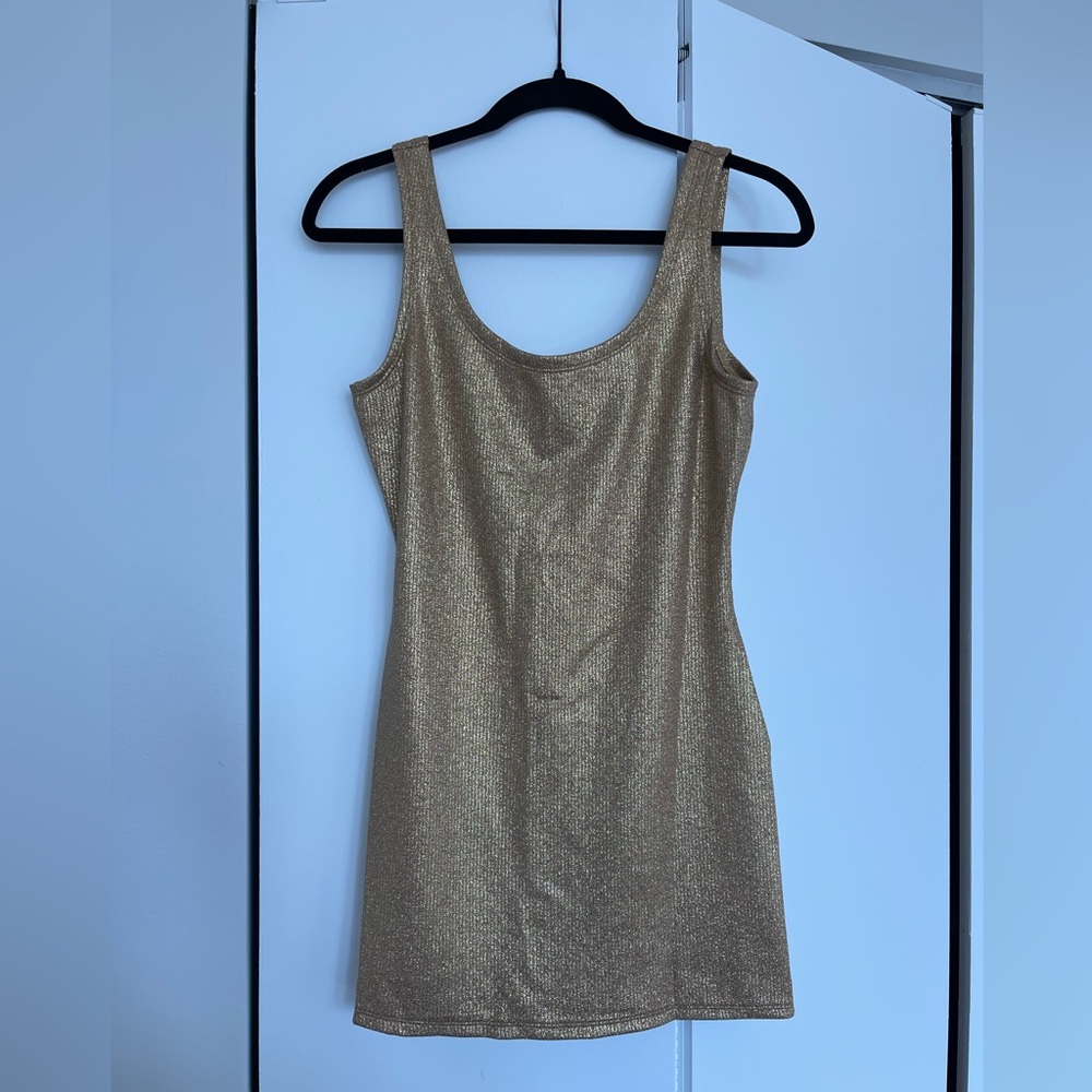 Gold Metallic Scoop Neck Tank Dress